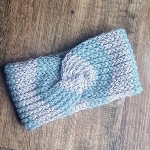 Handmade Knit Twist Headband - Blue and Silver Sparkle